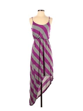 ESPRESSO Purple and Gray Diagonal-Stripe Asymmetrical Soft Hi-Lo Dress